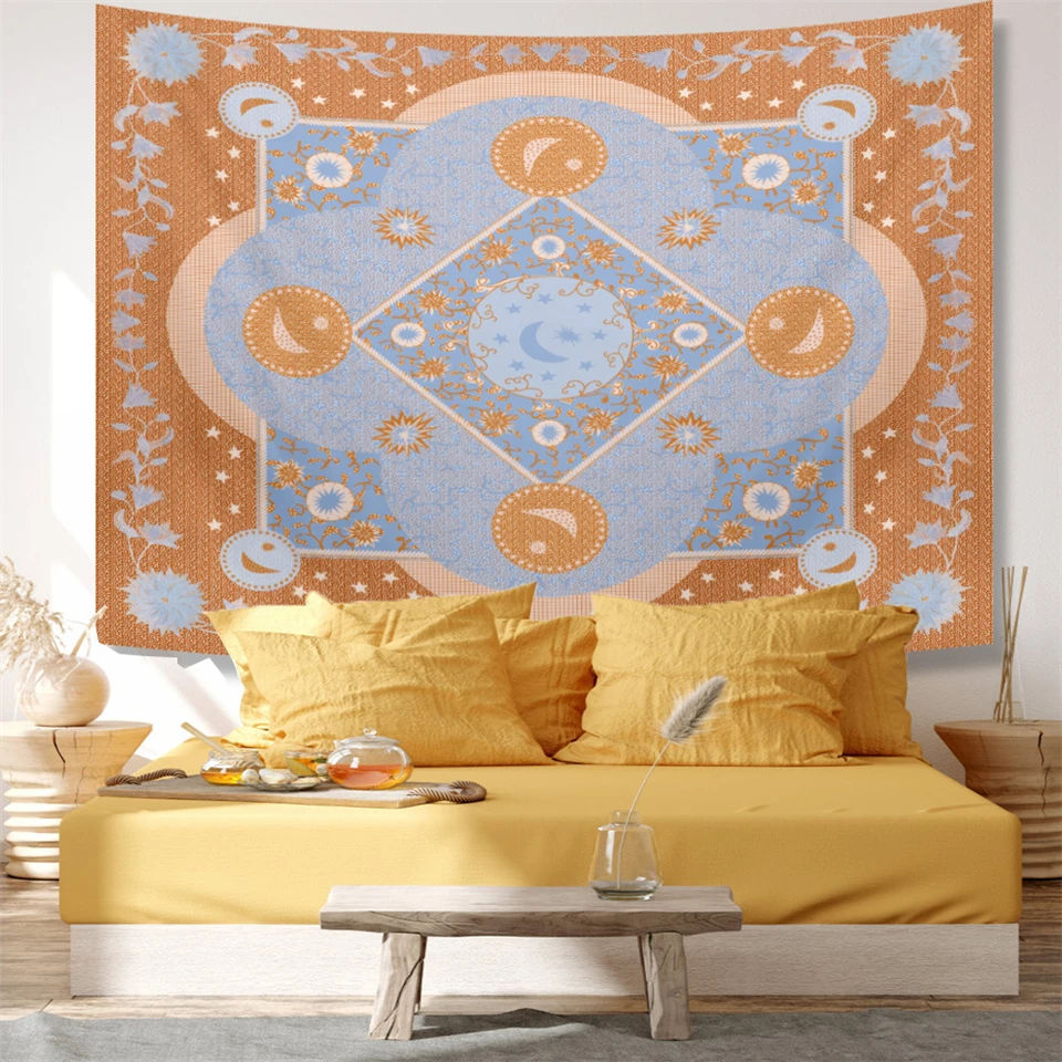 

Bohemia Floral Macrame Wall Hanging Tapestry Mandala Blanket Sun Moon Psychedelic Carpet Boho Home Decor Dorm Beach Yoga Gobelin