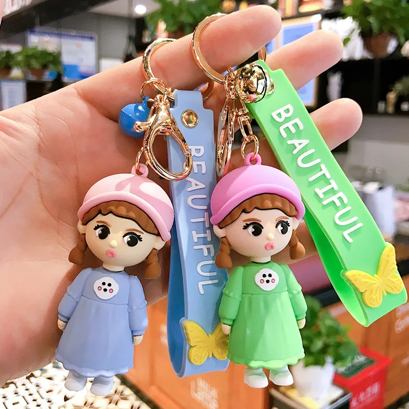 

New Beautiful Girl Keychain Young Love Heart Winter Key Chain Doduo Charm Keyring Bag Pendant Accessories Bubble Gift