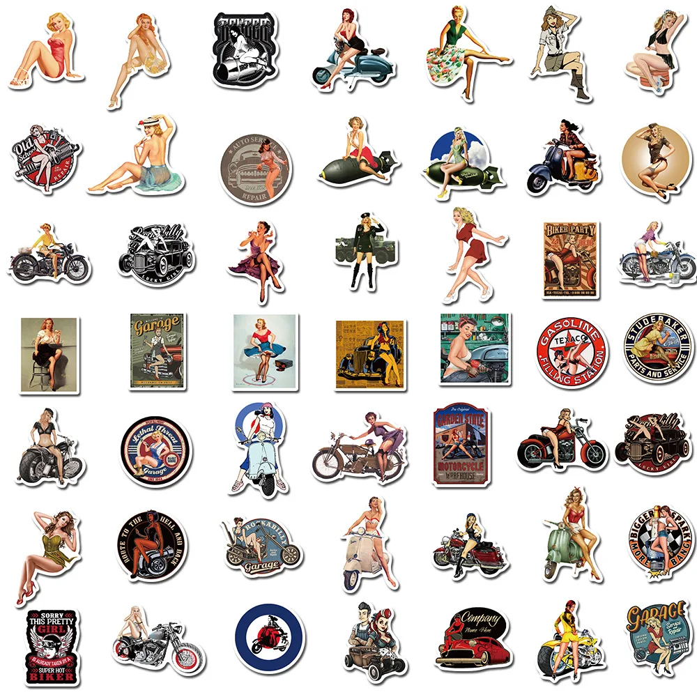 1050100pcs classic retro girl stickers motorcycle laptop guitar luggage waterproof graffiti sticker decal kid classic toys free global shipping