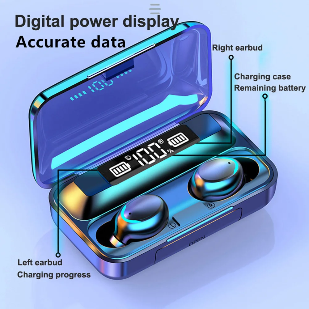

Camaroca TWS Bluetooth 5.1 Earphone Noise Cancelling 9D HiFi Stereo Waterproof Wireless Headphones Handsfree With Microphone