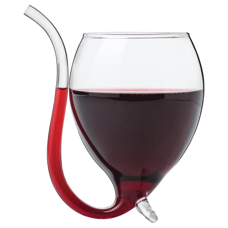 

New Creative Red Wine Glass Whiskey Glass Cocktail Glass Cup With Straw Transparent Heat Resistant Cup Special Gift Home Party