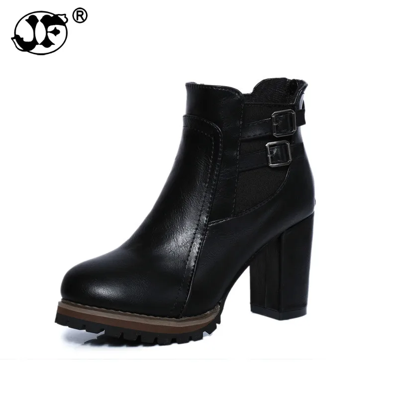 

2019 Spring Fashion Women Martin Boots Women Ankle Boot Zipper High Hoof Heel Buckle Punk Motorcycle Boots Shoes Woman Black 753