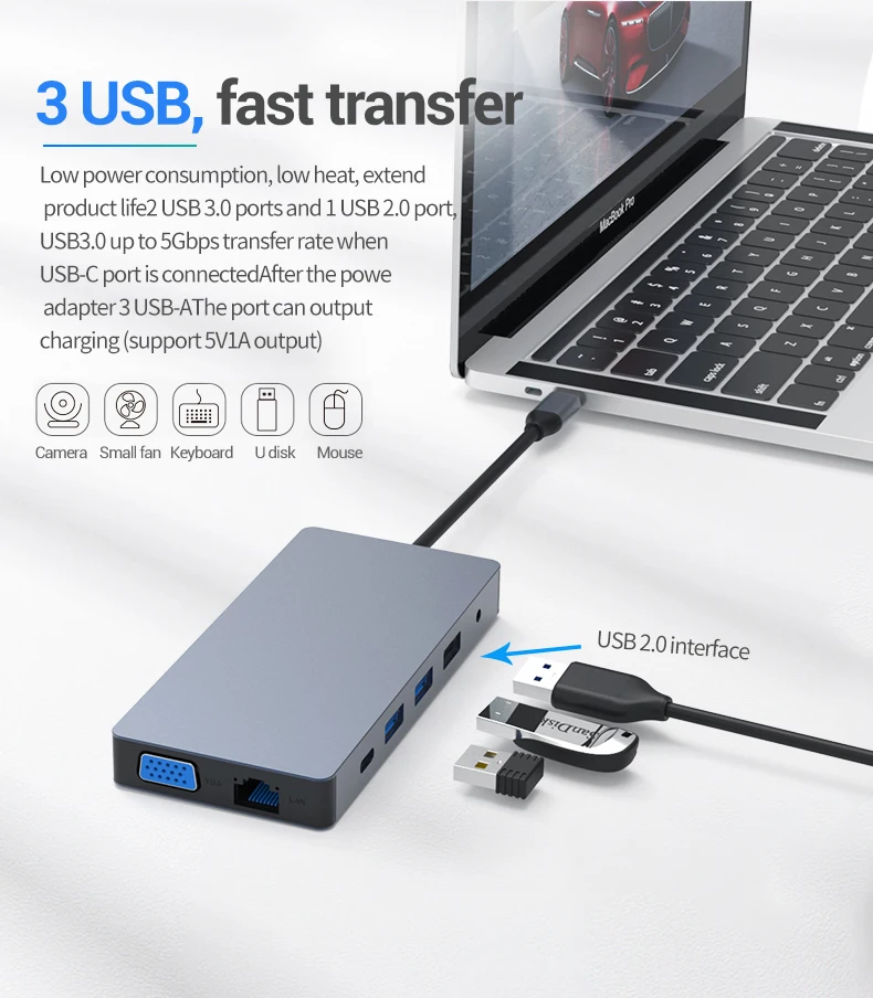 

Blueendless USB C HUB Type C to MUlti USB 3.0 Double HDMI Adapter High Speed Splitter for MacBook PC Laptop Accessories