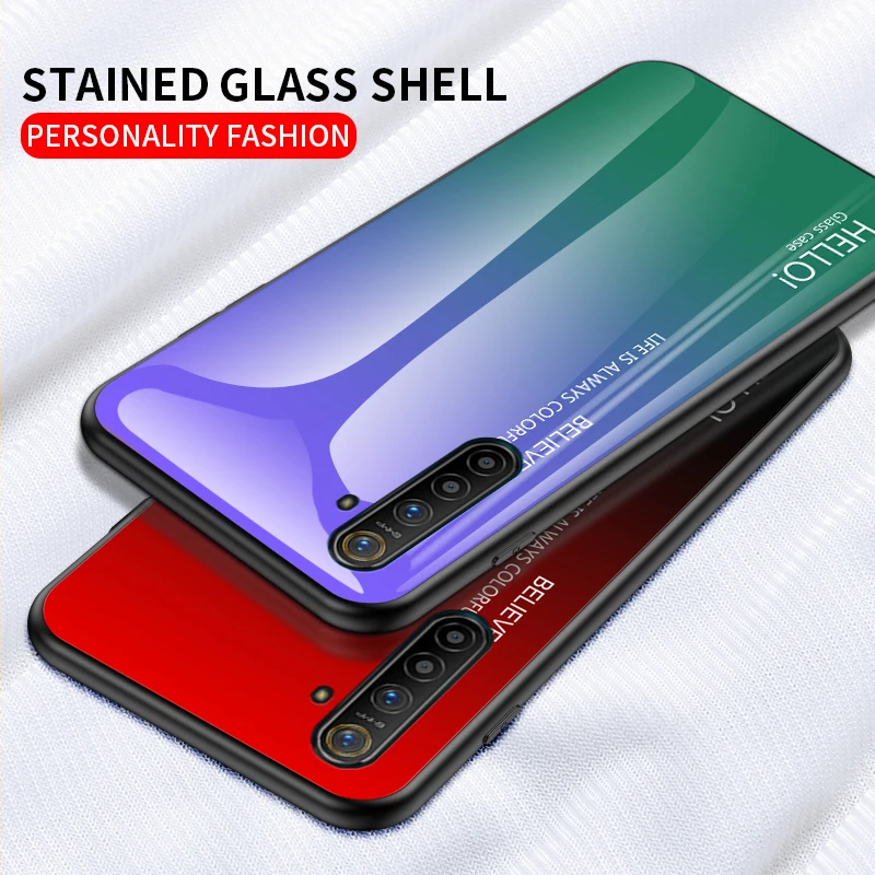 Realme XT чехол 6 4 дюймов роскошный мрамор закаленное стекло Мягкий ТПУ