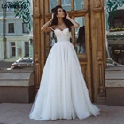 Женское свадебное платье с жемчугом Loverkissy, элегантное ТРАПЕЦИЕВИДНОЕ кружевное платье для невесты, Пляжное блестящее платье цвета слоновой кости на бретельках, модель 2022
