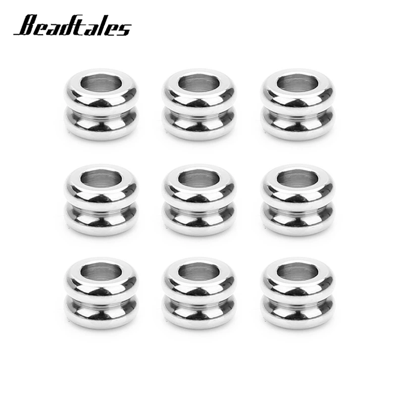 

Beadtales 10pcs Stainless Steel Charm Beads 4mm European Large Hole Groove Glossy Beads Spacer for DIY Jewelry Material Supplier