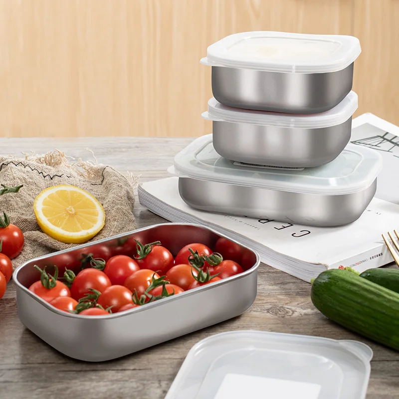 

304 Stainless Steel Food Storage Containers with Cover Leakproof Kitchen Refrigerator Fresh-Keeping Boxes Bento Lunch Box