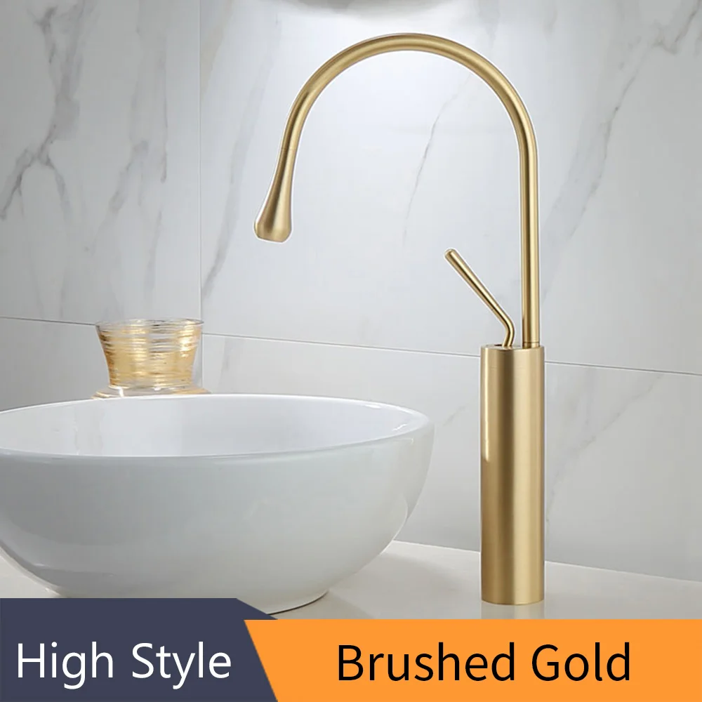 Brushed Gold Смесители для раковины, современный черный кран для ванной комнаты, водопады, Смесители на одно отверстие, кран для холодной и горячей воды, кран для раковины, Смесители 88096 - Цвет: Brushed Gold
