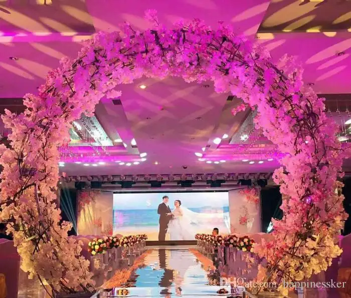 

New cherry blossom+iron round stand lucky door full DIY wedding window party decor artificial flower cherry blossom +arch shelf