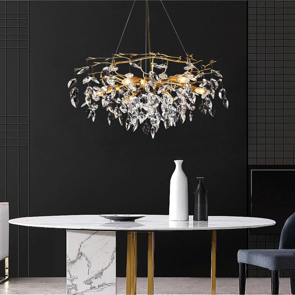 

Postmodern Retro Crystal Led Chandelier Hall Lamp Luxury Living Room Restaurant Bedroom Indoor Lighting Golden Suspension Lamp