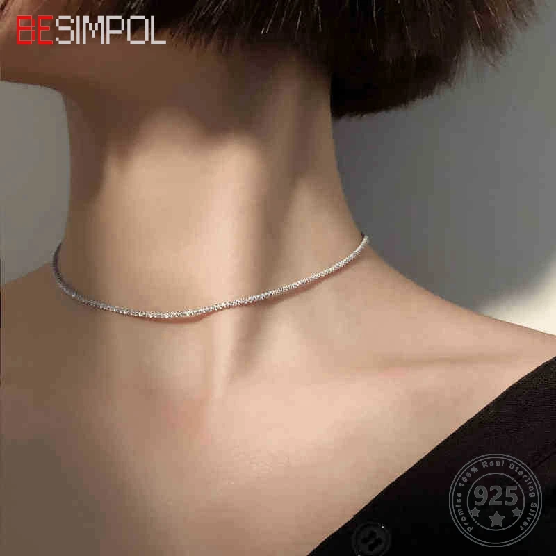 

Besimpol Real 925 Sterling Silver Choker Necklace Elegant Gypsophila Sexy Party Necklace for Women Luxury Designer Jewelry Charm