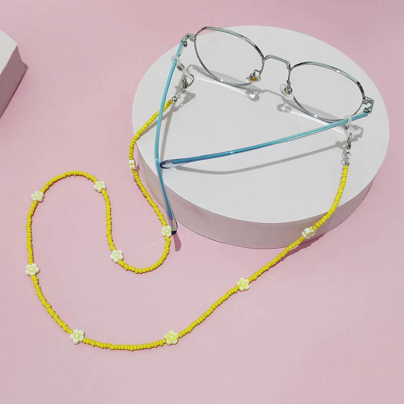

2021 New Colorful Beads Mask Strap Flowers Necklace Glasses Chain Eyeglasses Holder Sunglasses Lanyard for Women Girls 66cm