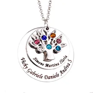 Ожерелье с кулоном в виде семейного дерева с камнями по месяцу рождения, индивидуальное изготовление с любым именем YP2548