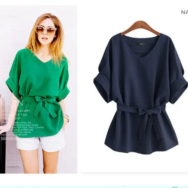 2019 Лето плюс размер 5XL рубашка женская льняное с короткими рукавами Шифоновая