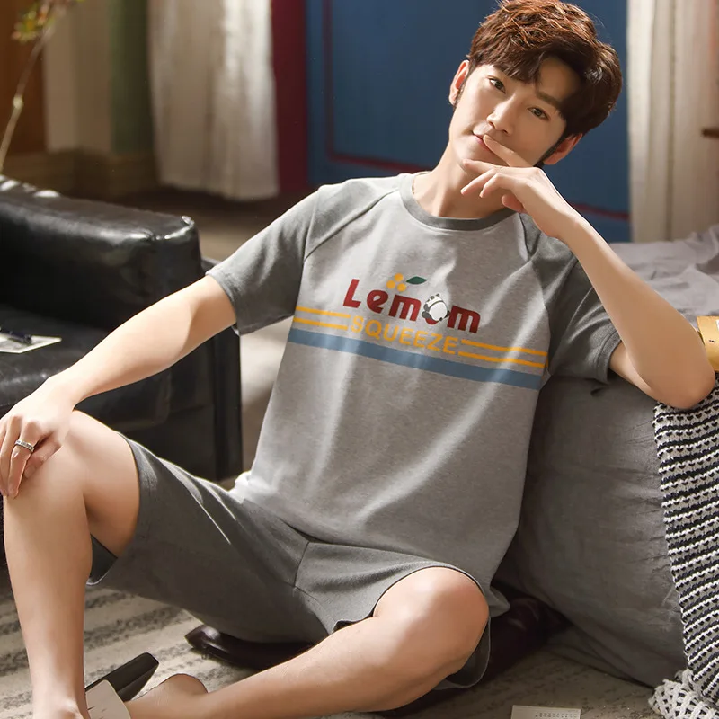 

Pajamas 2020 Summer New Products Men Men'S Cotton Short Sleeve Shorts Youth Thin-Outer Wear Homewear Set