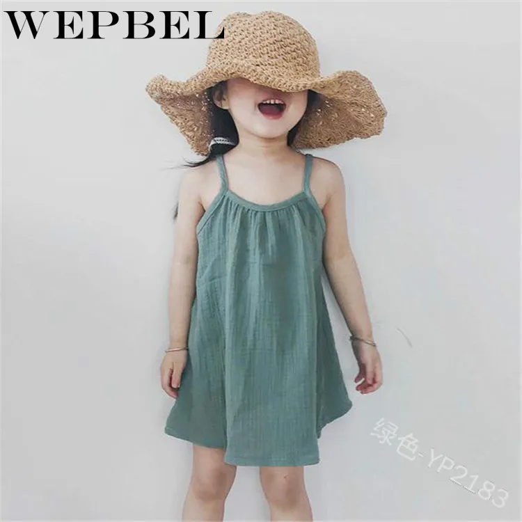 WEPBEL/платье для маленьких девочек сезон лето без рукавов Однотонный на брительках