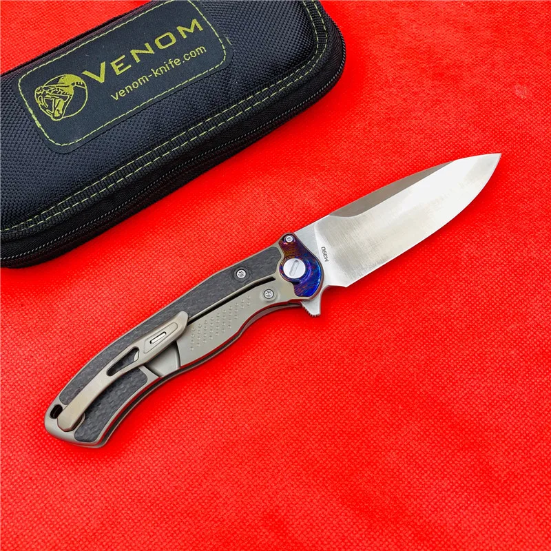VENOM BONE DOCTOR M390 Titanium CF Flipper folding knife outdoor camping hunting survival pocket kitchen fruit knives EDC tools |