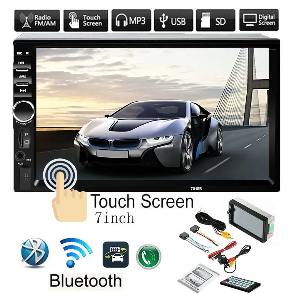 

2 Din Car Radio Bluetooth HD 7" MP5 Player Touch Screen FM SD USB ISO Power Aux Input Rear View Camera Car Audio