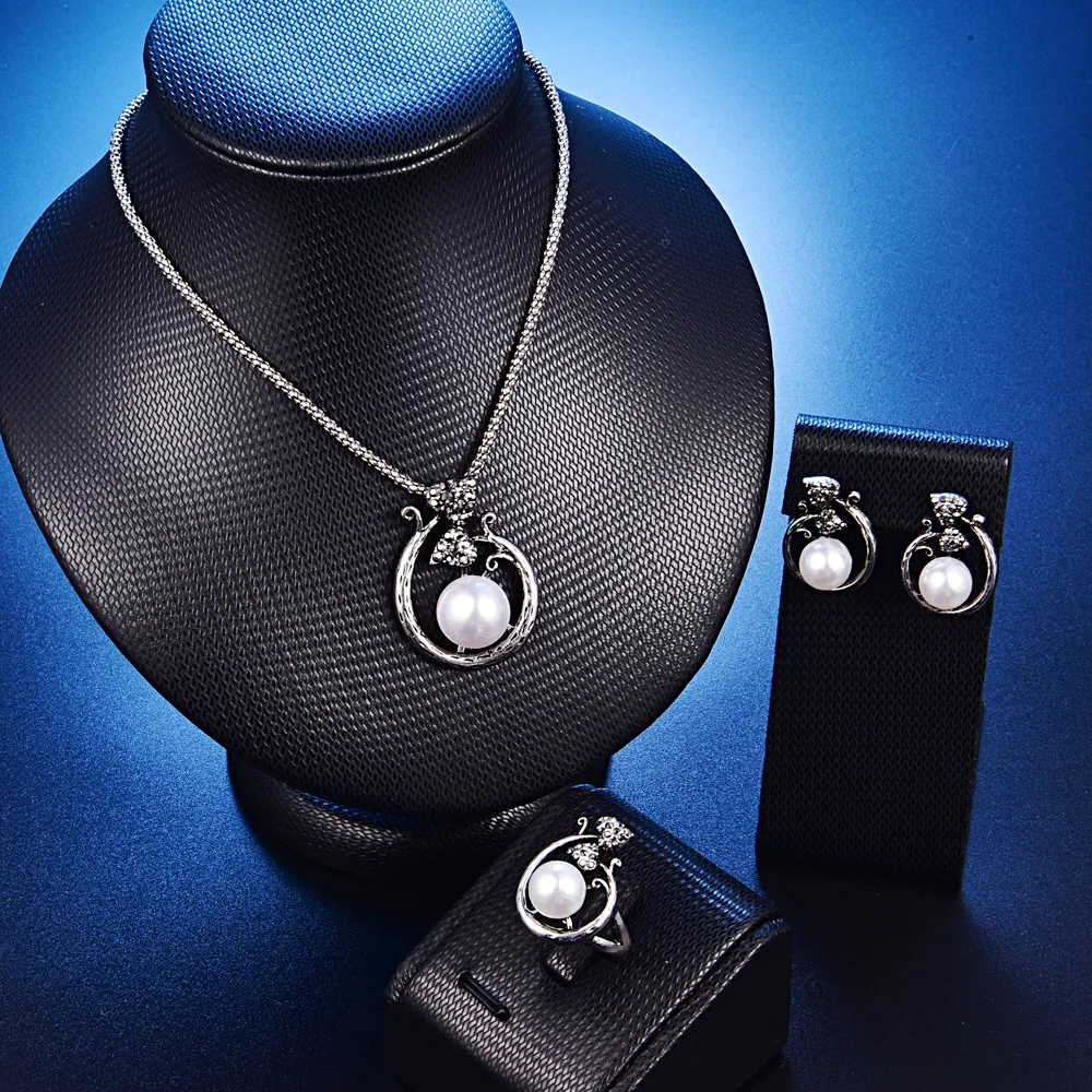 TSHOU216 модная свадебная бабочка жемчуг белое ожерелье серьги кольцо три