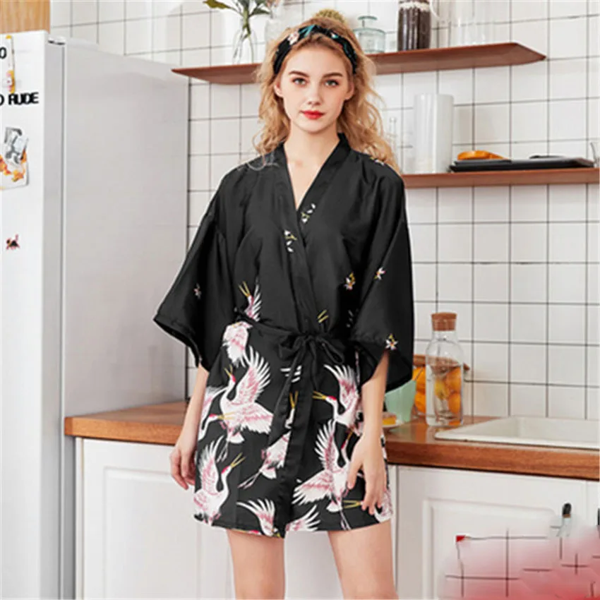 

Japanese Style Kimono 2020news Yukata Crane Haori Pajamas Homewear Night Gown Loose Bathrobe Spa Party Long Dress Asian Clothes