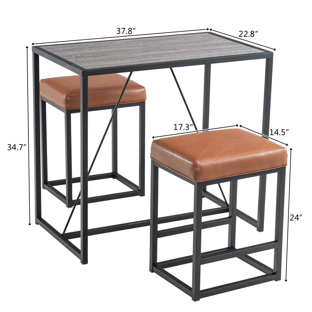 

(From US) 3pcs Dining Table Set 1pc 96*58*88cm Table, 2pcs 44*36.8*61cm Chair Suitable For Kitchen, Dining Room, Cafes And Homes