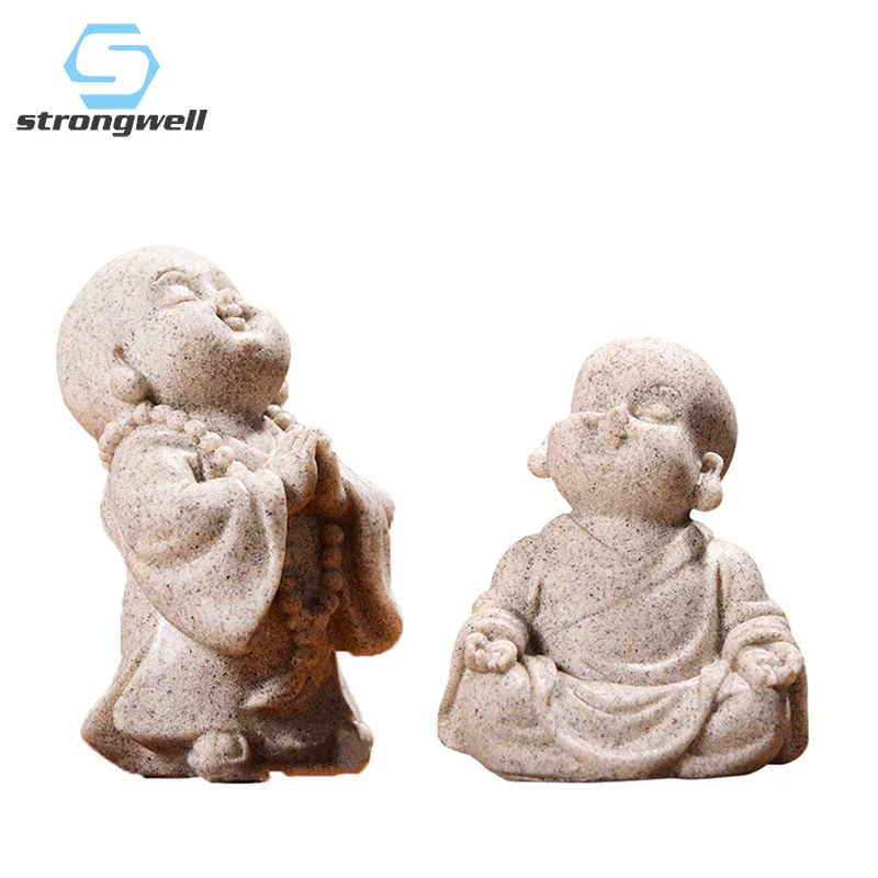 

Strongwell Cute Little Monk Statue Sandstone Adorable Chinese Buddha Statuettes Lovely Figurine for Home Decor Creative Gift