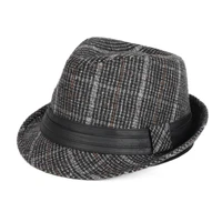 wholesale classic spring and autumn checked panama fedora black white hat