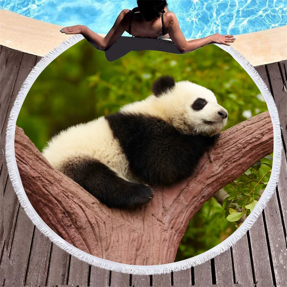 Милый племени панда цифровая печать пляжные Полотенца s микрофибра Диаметр 150 см
