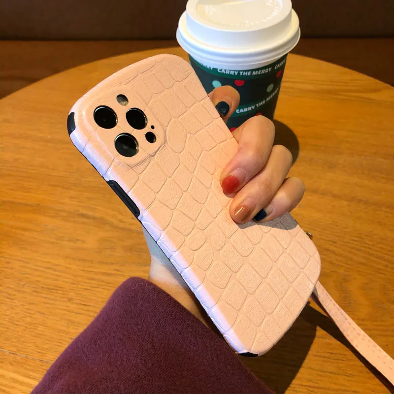 

Crocodile Pattern with Lanyard Small Waist for IPhone 12 Mobile Phone Case 11pro 11Pro Max Soft Silicone Cover