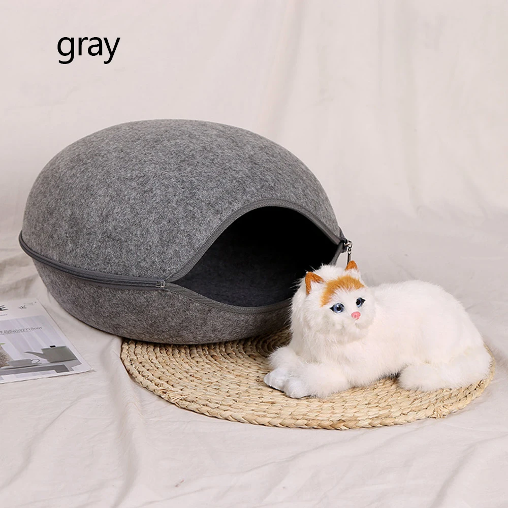 Кота собаки кровать пещера спальный мешок на молнии яйцо Форма войлочную ткань