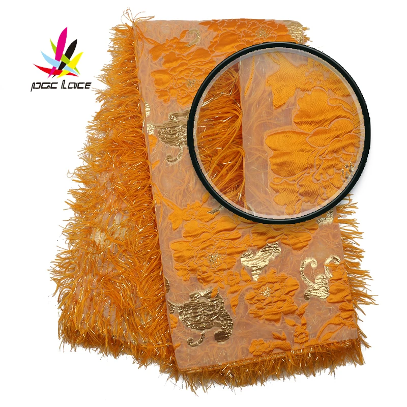 Жаккардовая вышитая парчовая кружевная ткань оранжевый желтый цветок