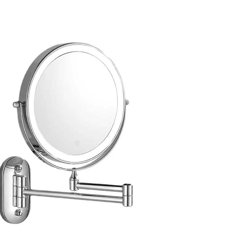 

Bathroom wall mounted folding led makeup mirror 8 inch mirror 3x 5x 7x 10x magnification double face bright touch adjustable