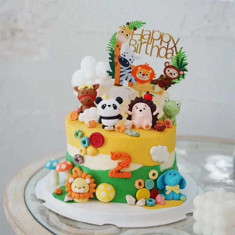 

Animal Theme Colorful Acrylic Birthday Cake Topper Monkey Lion Birthday Cake Topper Kids Birthday Party Cake Decoration Supplies