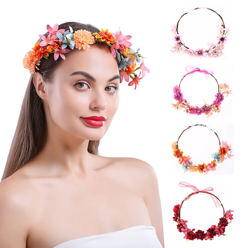 22style New Elegant Wedding Headband Sweet Bride Rose Flower Crown Fashion Women Beach Travel Hair Wreath Party Accessories | Дом и сад