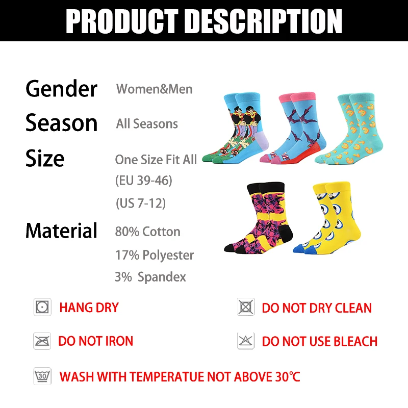 

Colorful Men's Socks Harajuku Colorful Happy Funny Cartoon Biscuit Swallow Calf The Geometric Cotton Socks Christmas Gift