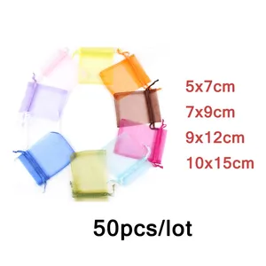 50 шт.лот 5x7 7x9 9x12 10x15 см, сумки из органзы, мешки для упаковки ювелирных изделий, подарки, мешочки для конфет для украшения свадебвечерние