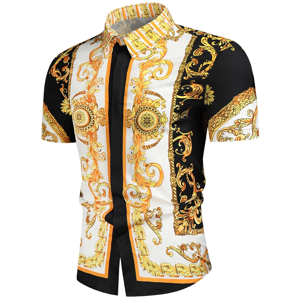 

Luxury Royal Shirt Men Casual Slim Fit Short Sleeve Men Paisley Print Shirt Camisa Social Masculina Manga Longa Prom Party Shirt