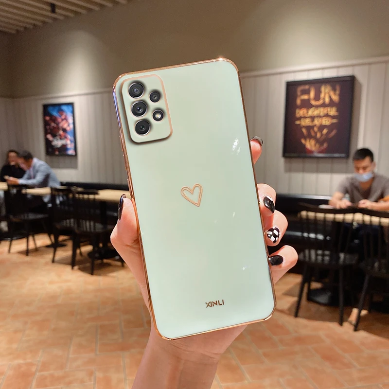 square love heart phone case on for samsung galaxy a32 a 32 a52 a72 a 52 72 4g 5g a52s a53 a23 a33 a73 a12 silicone capas cover free global shipping