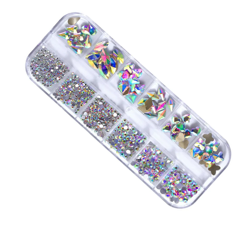 1 коробка смешанный кристалл AB стразы для дизайна ногтей с плоской задней