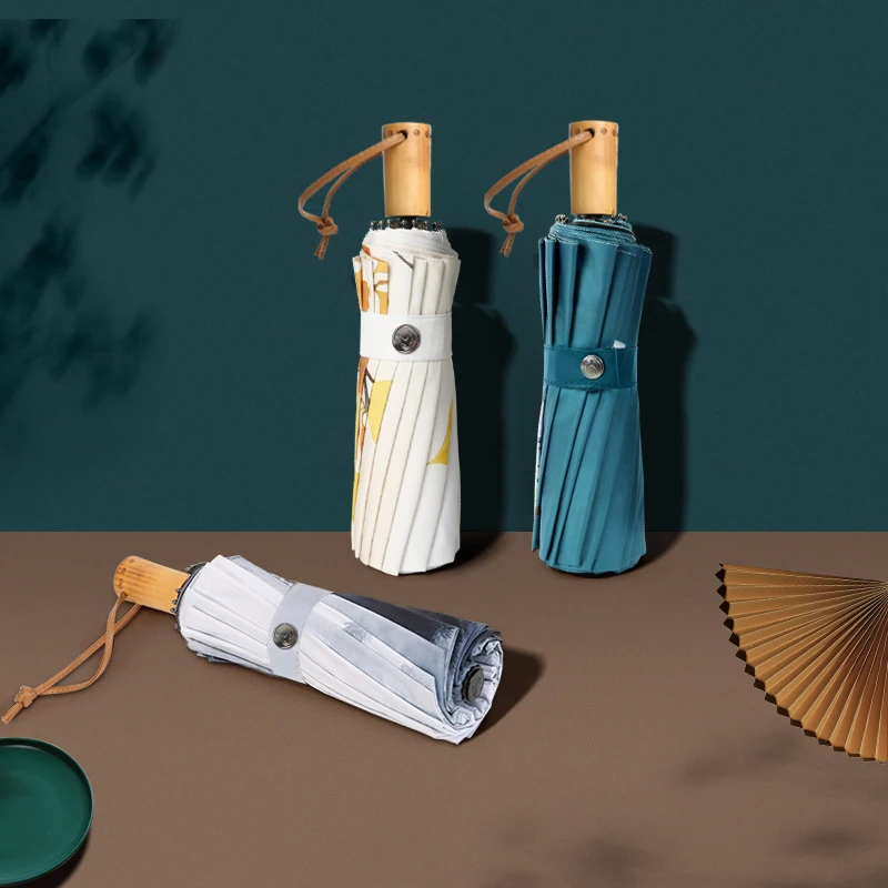 Складной женский ветрозащитный винтажный Зонт с черным покрытием зонт для