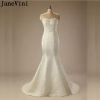 janevini vintage beaded lace mermaid wedding dress ivory white pearls strapless zipper back satin bridal gown vestido novia 2019