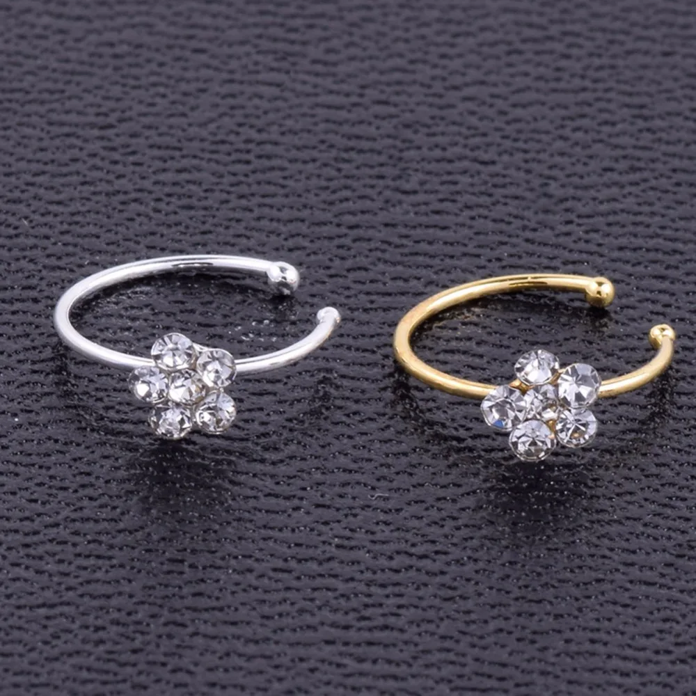 

1PC New Unisex Plum Flower Rhinestone Nose Stud Hoop Sparkly Nose Ring Punk Stainless Steel Body Piercing Jewelry