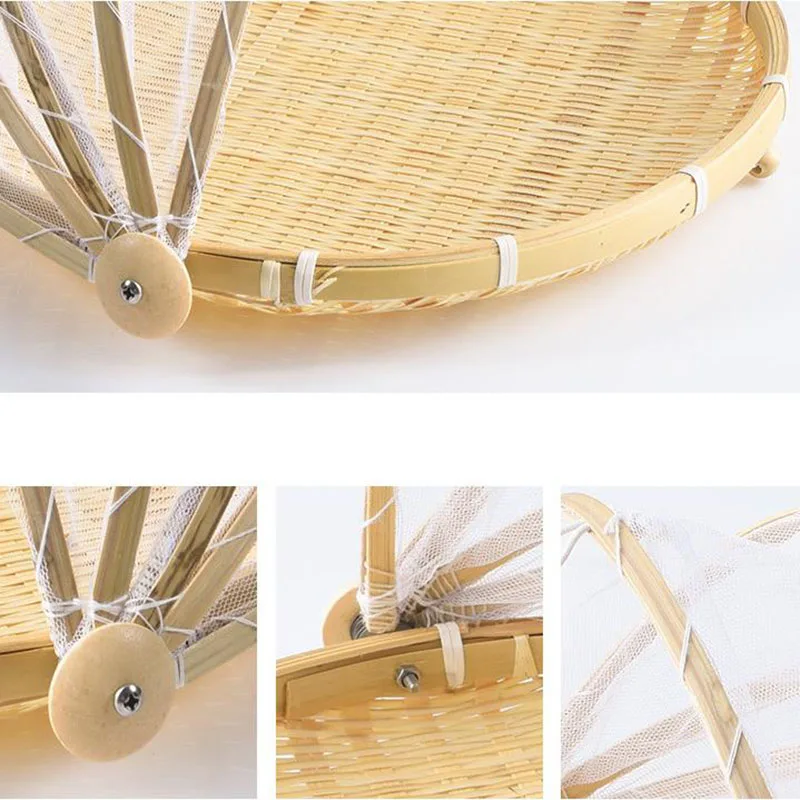 

Handmade Bamboo Woven Anti Insect Dustproof Basket Fruit Vegetable Tray Mesh Drying Dustpan Food Storage Basket Dishes Cover
