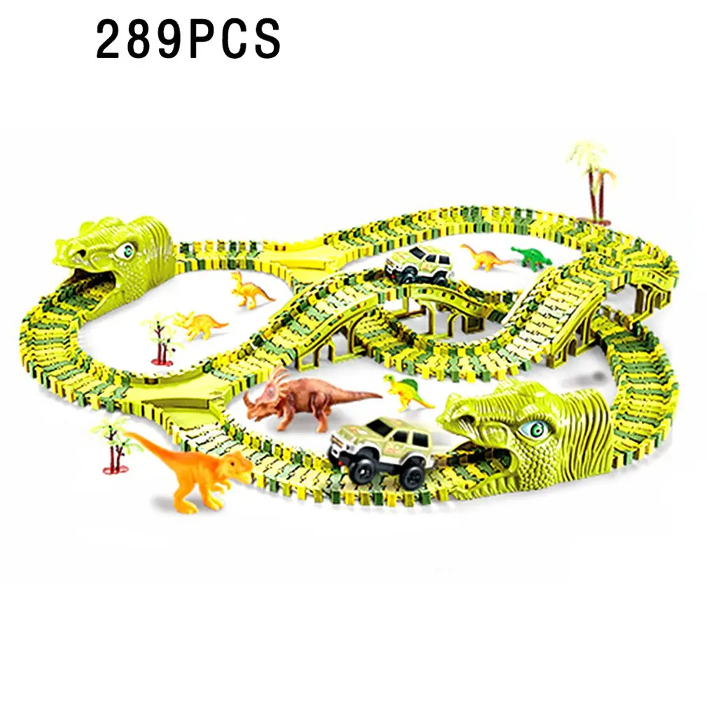 

Dinosaur Railway Toy For Kids DIY Assemble Dinosaur Race Track Set Magical Racing Track Railway Electric Race Car Model Toys