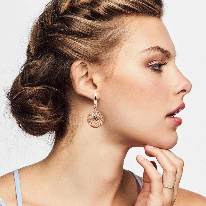 Новые круглые серьги уникальные резные полые из розового золота 585 пробы длинные