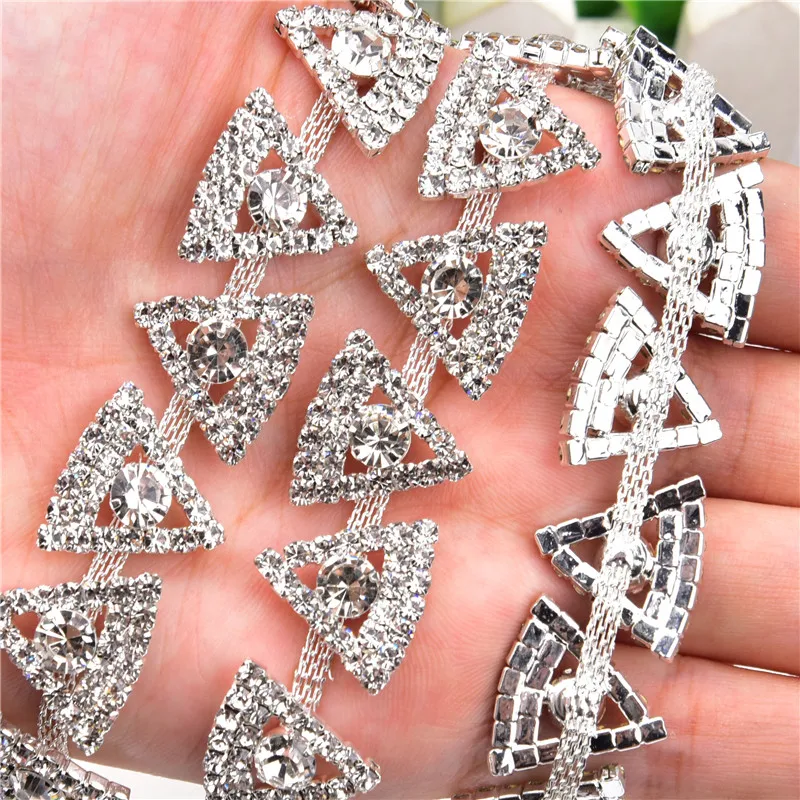 1 ярд 16 мм треугольная отделка стразы Серебряная Хрустальная цепочка свадебное