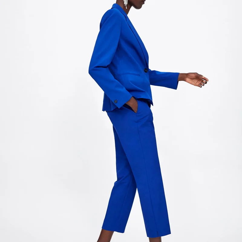 Женский классический костюм ZOEPO элегантный пиджак с длинным рукавом и воротником