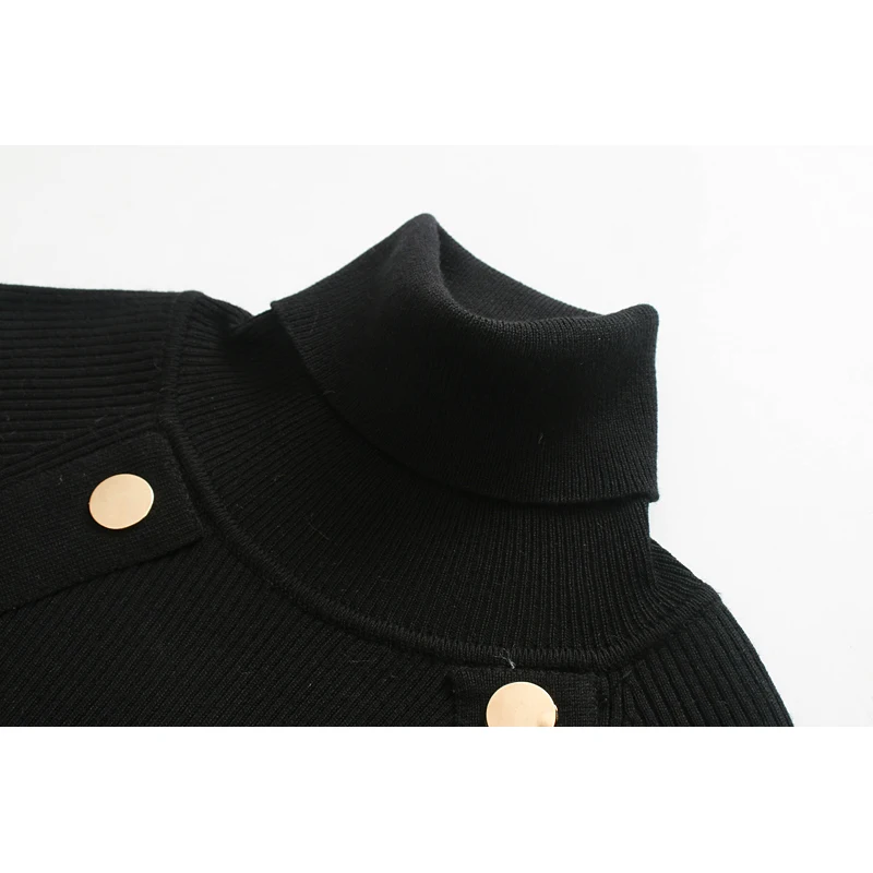 Za 2019 вязаное платье украшение на пуговицах черное женское элегантное мини с