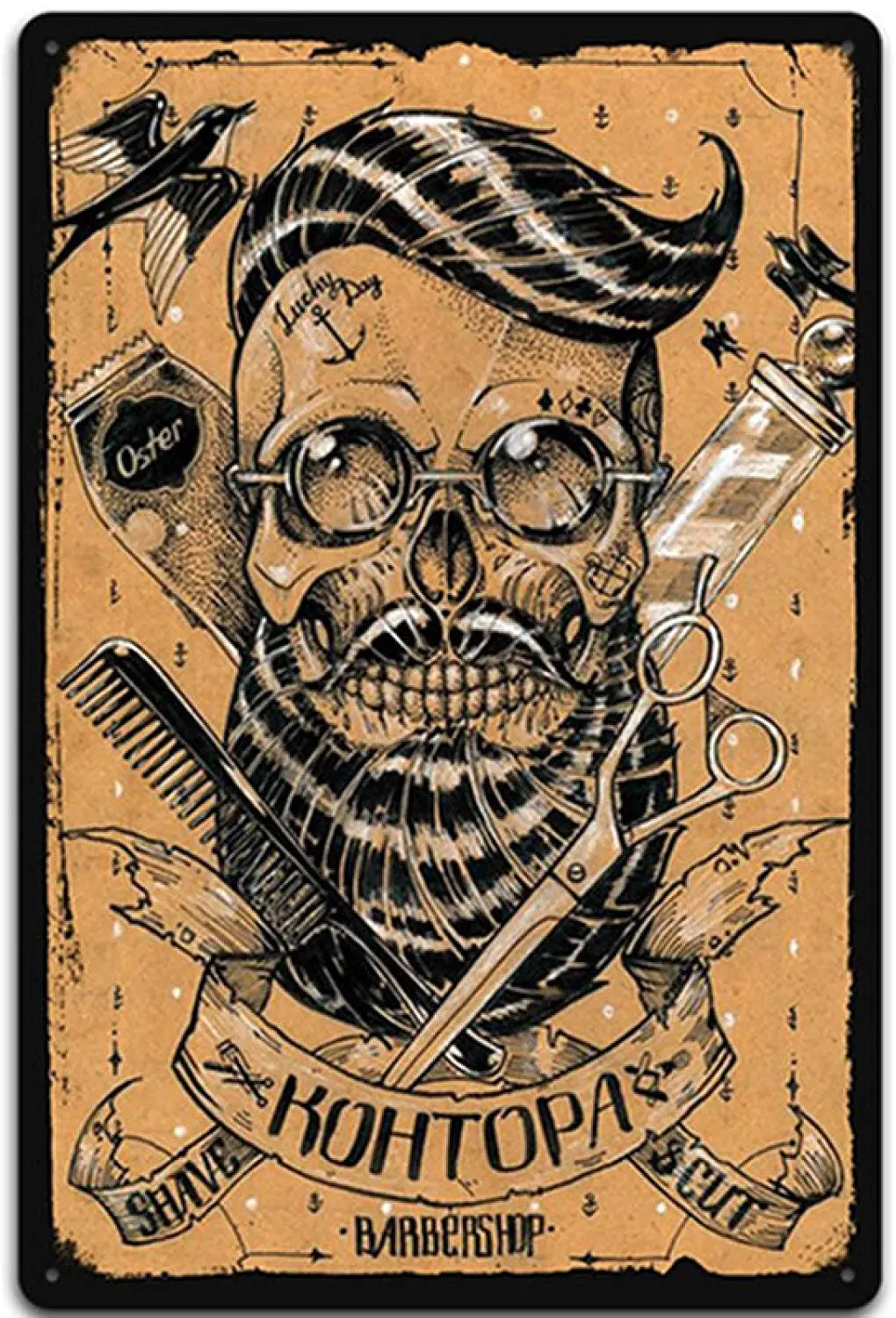 

Retro Poster For Barber Shop Metal Poster Bar Pub Tin Sign Retro Haircut Iron Plates Printing Home Decor 12*8 Inch