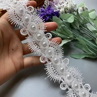 2 yards soluble white pearl beaded flower floral embroidered lace trim applique fabric lace ribbon sewing craft for costume hat